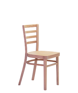 A comfortable dining chair for homes and restaurants with horizontal slats in the backrest. It is also possible to order a table with the chairs in the same wood stain color. Selima bentwood dining chair with veneered seat.